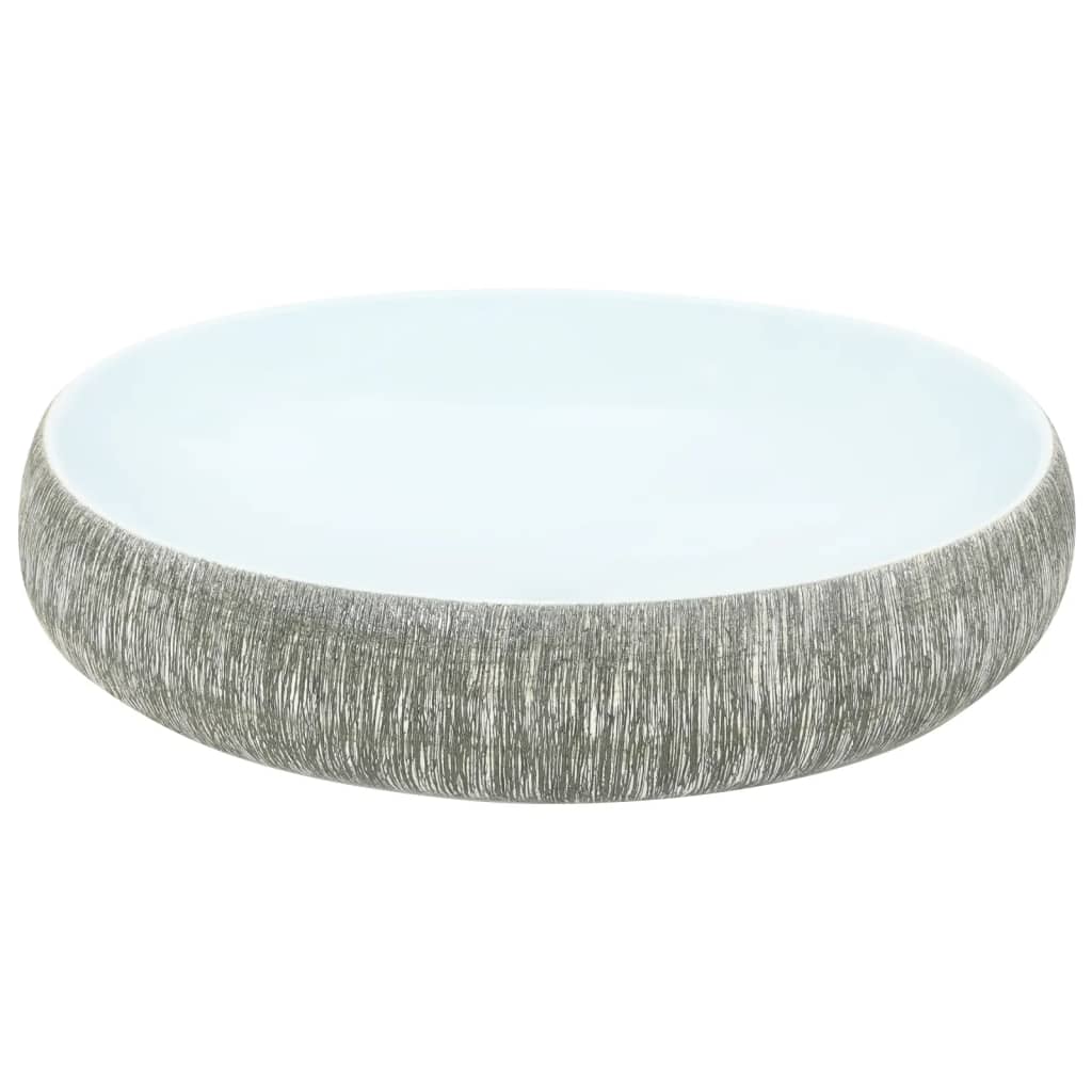 håndvask til bordplade 59x40x15 cm oval keramik grå og blå