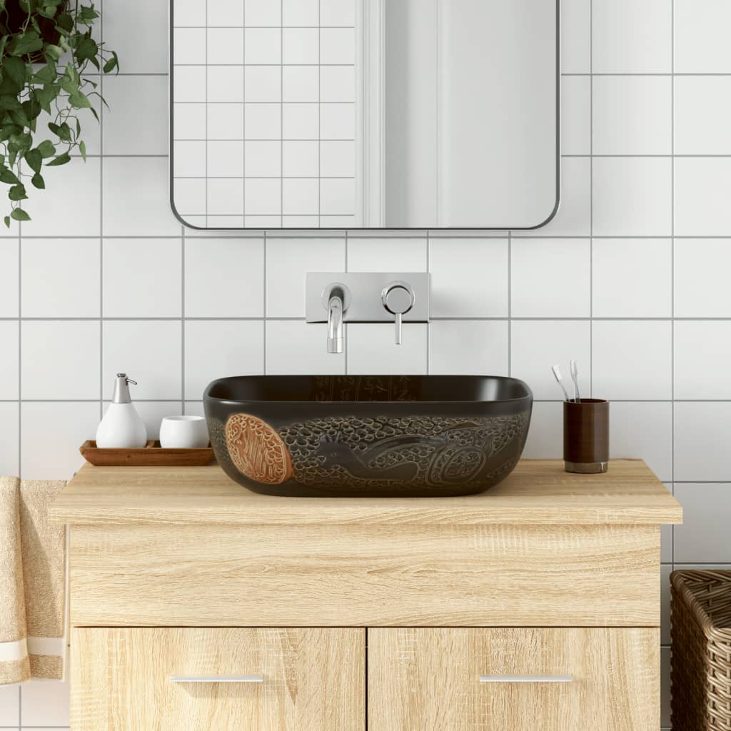 håndvask til bord 48x37,5x13,5 cm rektangulær keramik sort