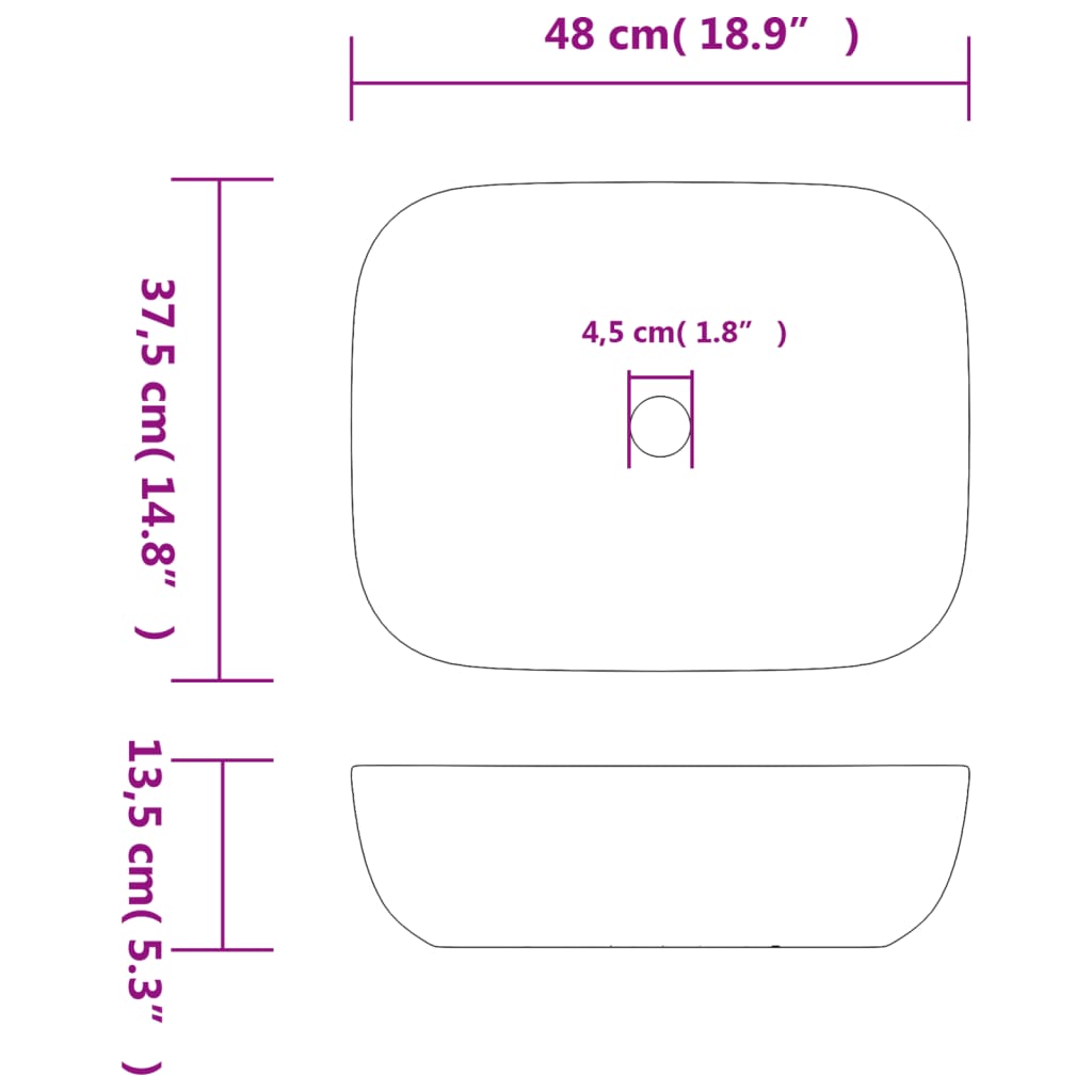 håndvask til bord 48x37,5x13,5 cm rektangulær keramik flerfarve