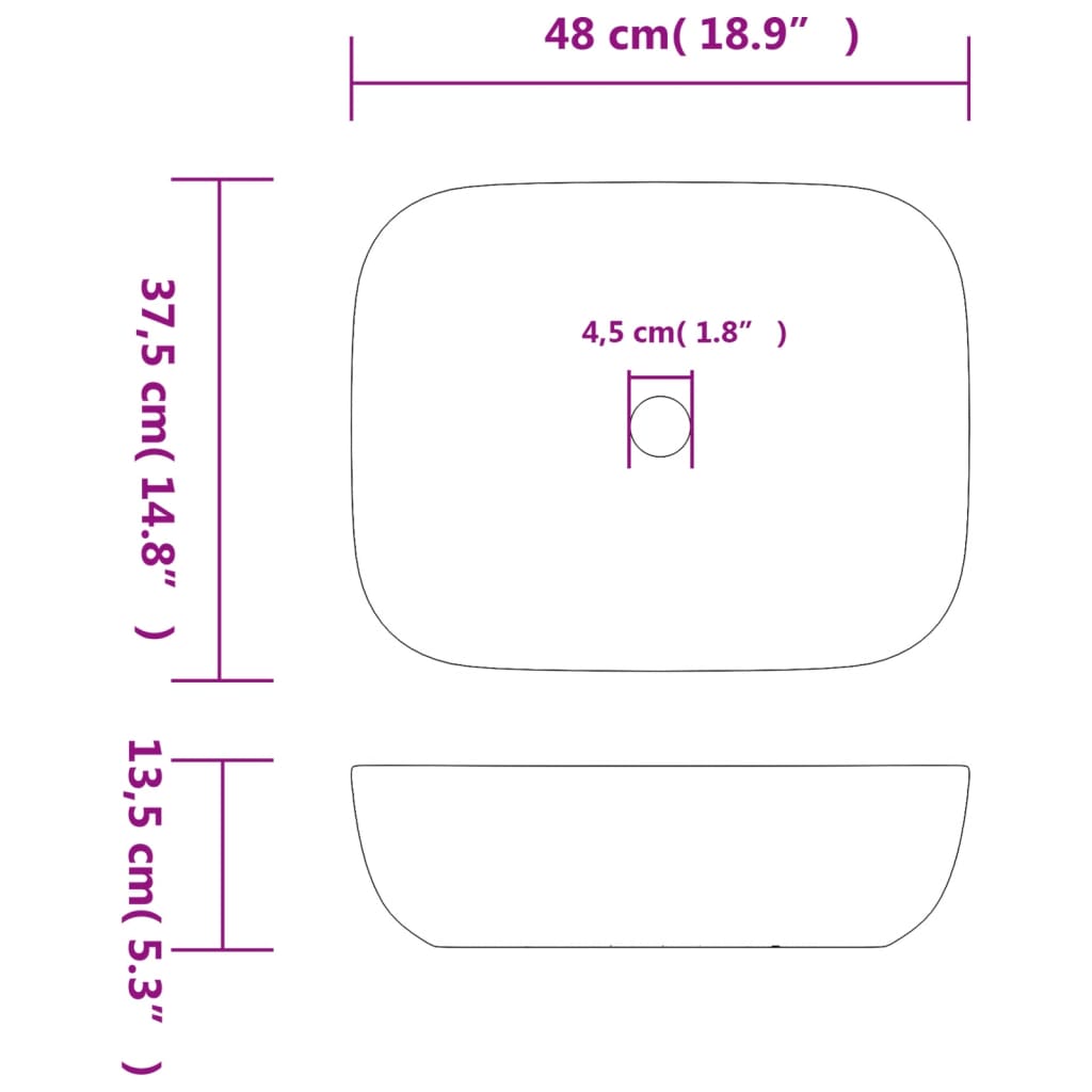 håndvask til bord 48x37,5x13,5 cm rektangulær keramik grå