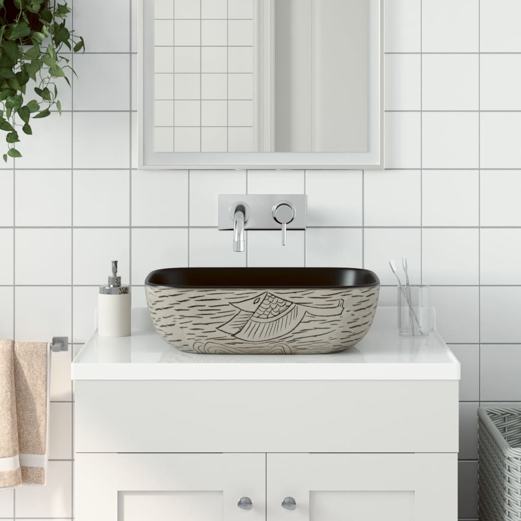 håndvask til bord 48x37,5x13,5 cm rektangulær keramik grå sort
