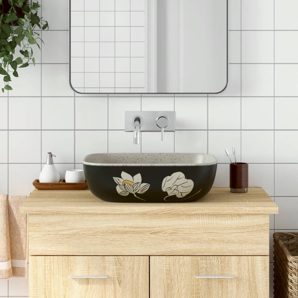 håndvask til bord 48x37,5x13,5 cm rektangulær keramik grå sort