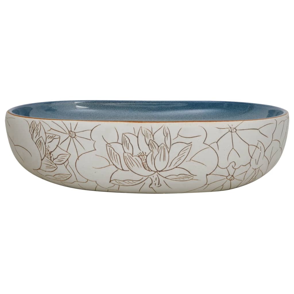 håndvask til bordplade 59x40x14 cm oval keramik sand og blå