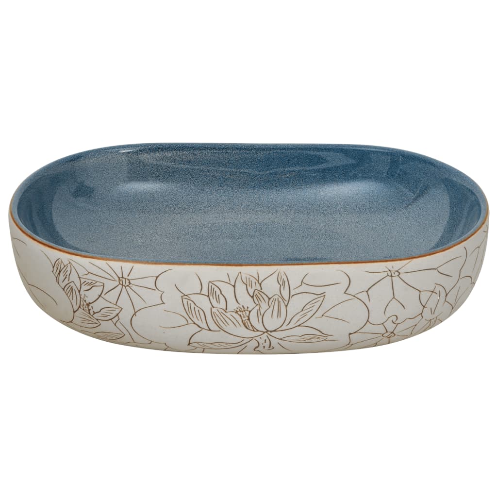 håndvask til bordplade 59x40x14 cm oval keramik sand og blå