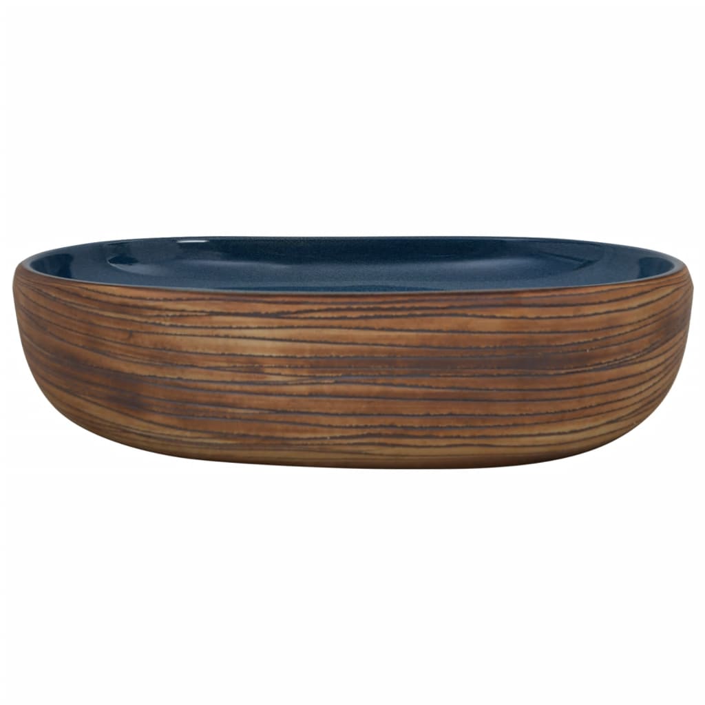 håndvask til bordplade 59x40x14 cm oval keramik brun og blå