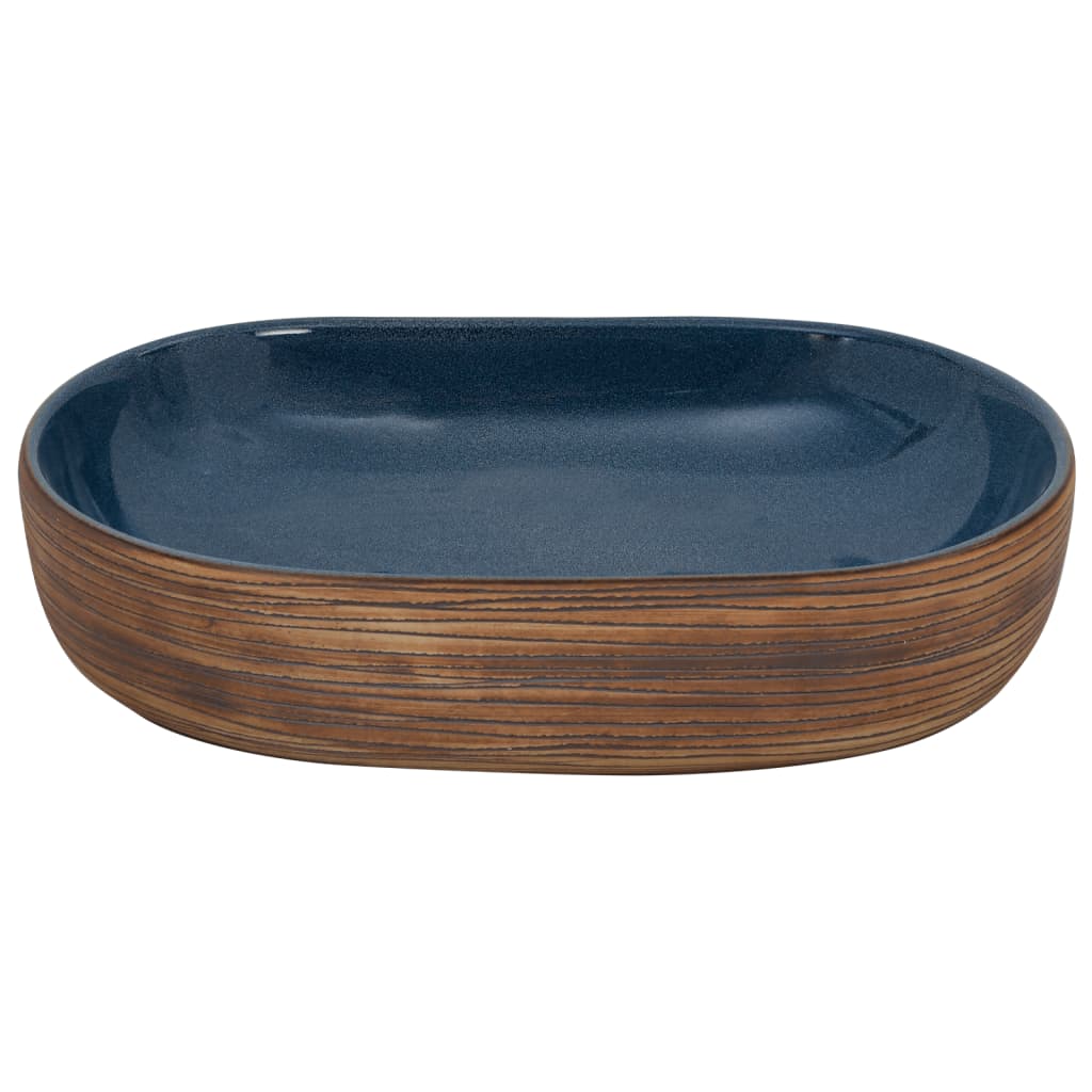 håndvask til bordplade 59x40x14 cm oval keramik brun og blå