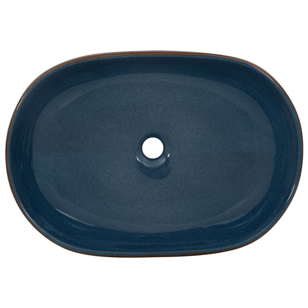 håndvask til bordplade 59x40x14 cm oval keramik brun og blå