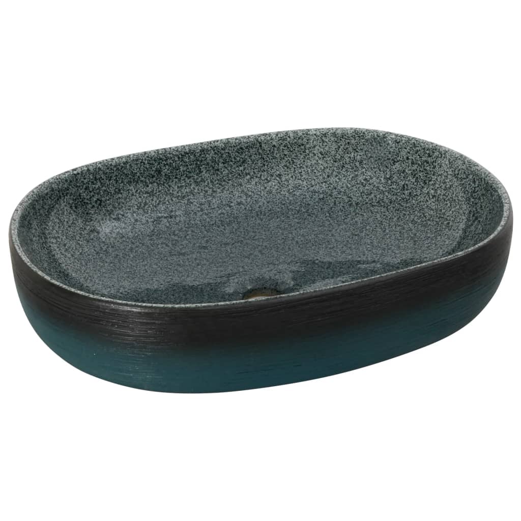 håndvask til bordplade 59x40x14 cm oval keramik turkis
