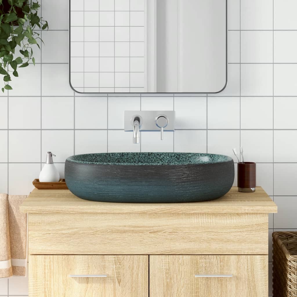 håndvask til bordplade 59x40x14 cm oval keramik turkis