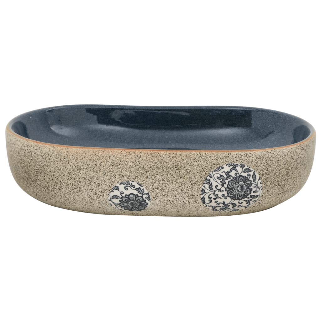 håndvask til bordplade 59x40x14 cm oval keramik sand og blå