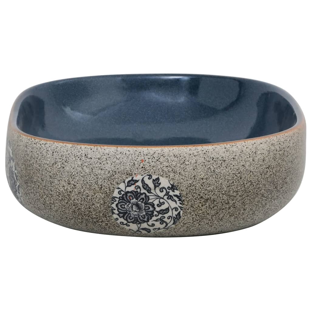 håndvask til bordplade 59x40x14 cm oval keramik sand og blå