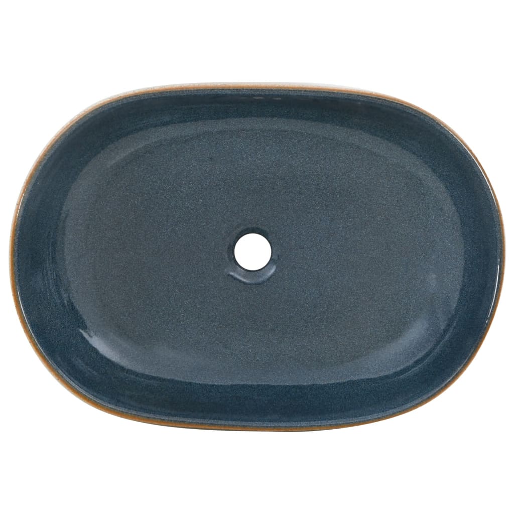 håndvask til bordplade 59x40x14 cm oval keramik sand og blå