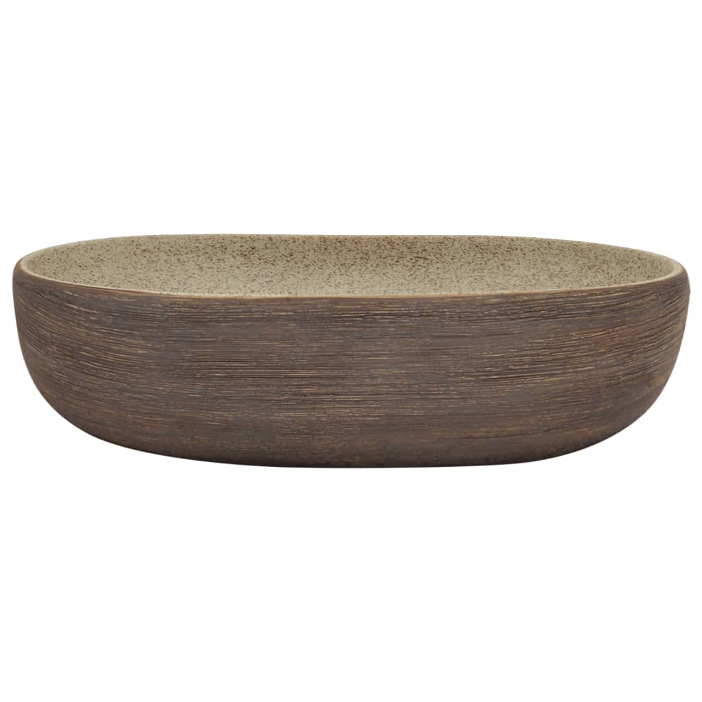 håndvask til bordplade 59x40x14 cm oval keramik sand og brun