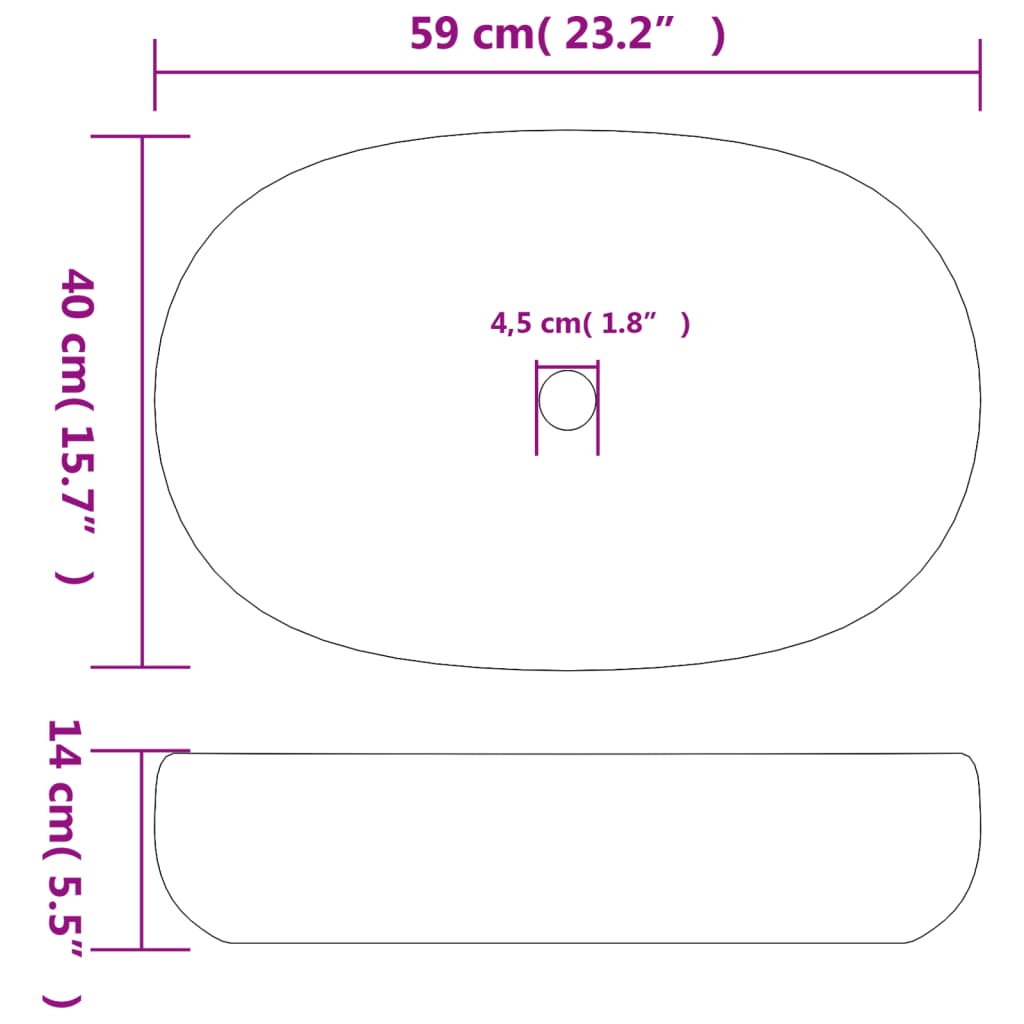 håndvask til bordplade 59x40x14 cm oval keramik blå
