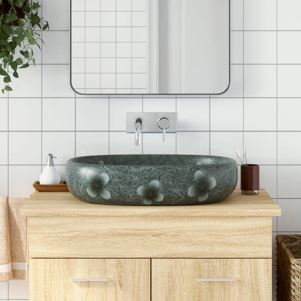 håndvask til bordplade 59x40x14 cm oval keramik blå