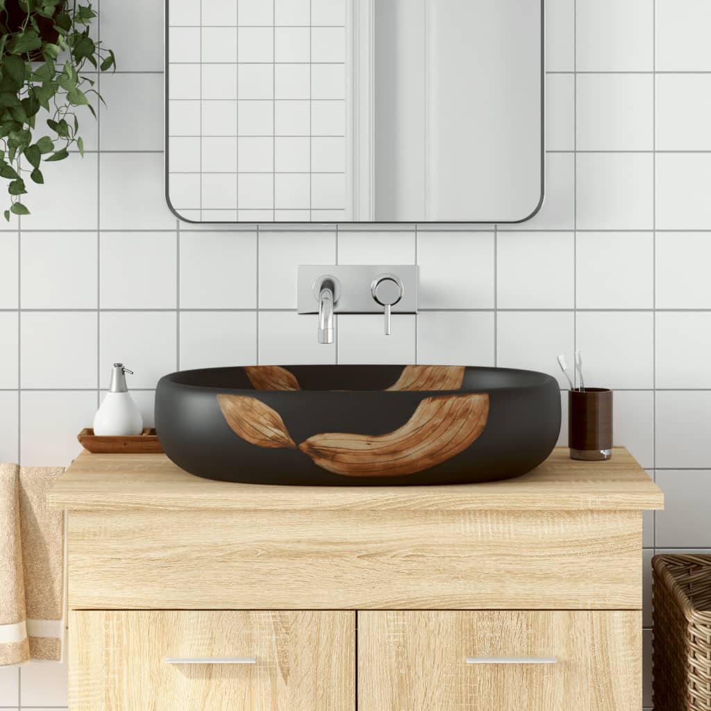 håndvask til bordplade 59x40x14 cm oval keramik sort