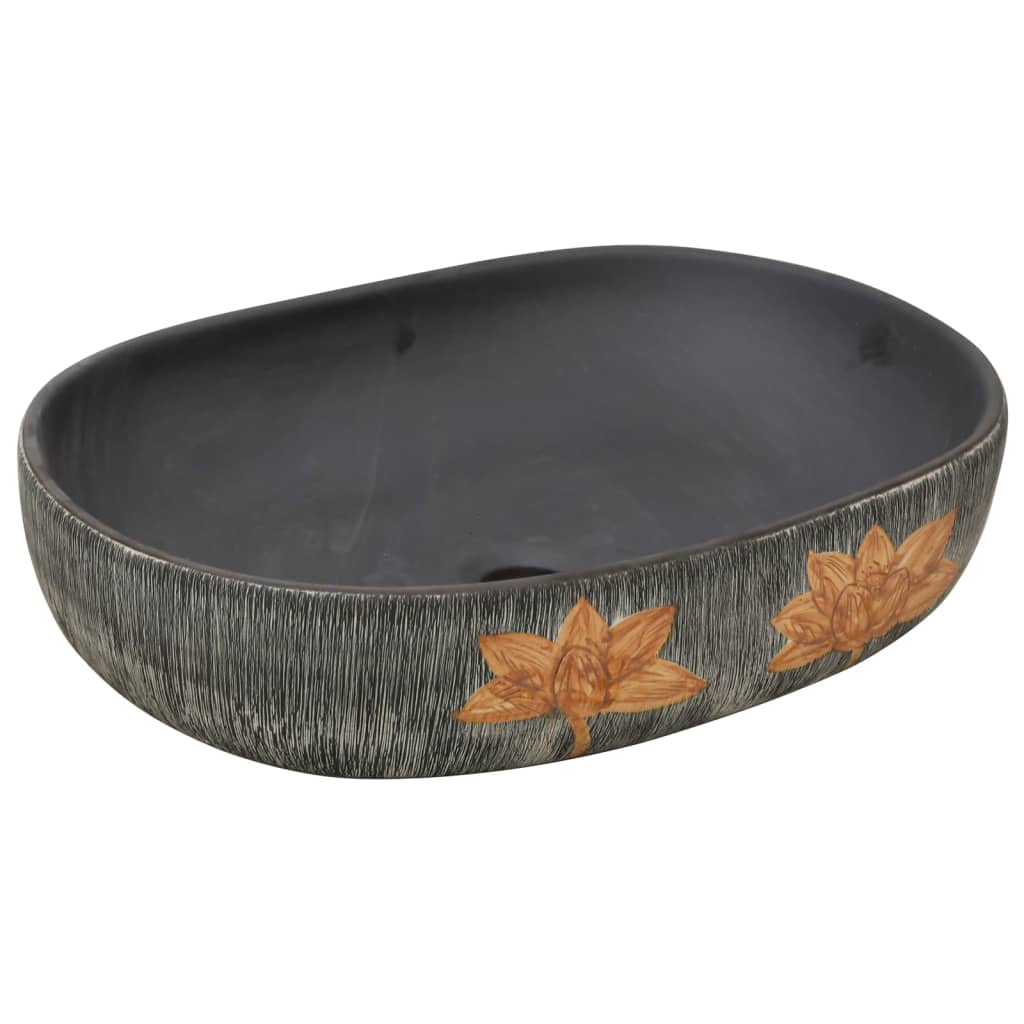 håndvask til bordplade 59x40x15 cm oval keramik grå og sort