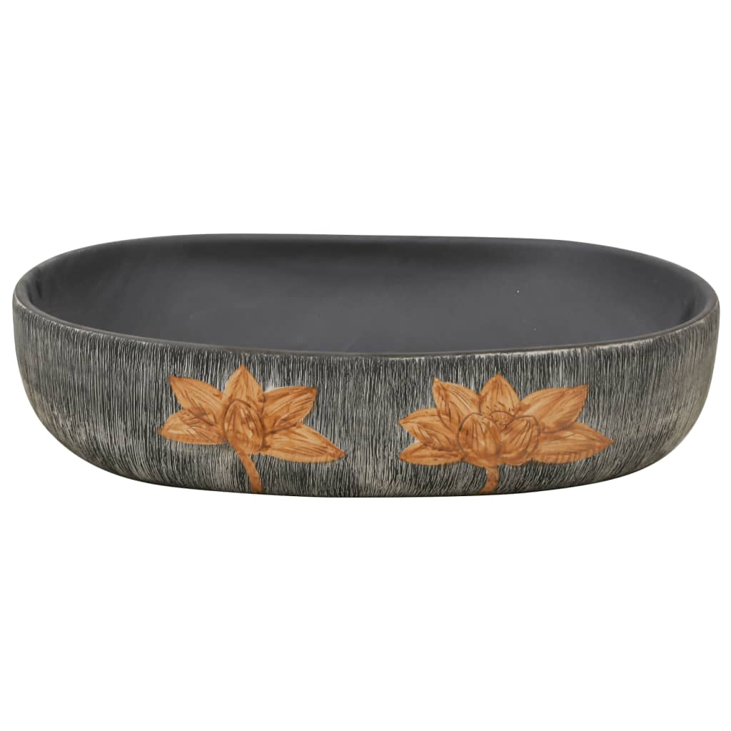 håndvask til bordplade 59x40x15 cm oval keramik grå og sort