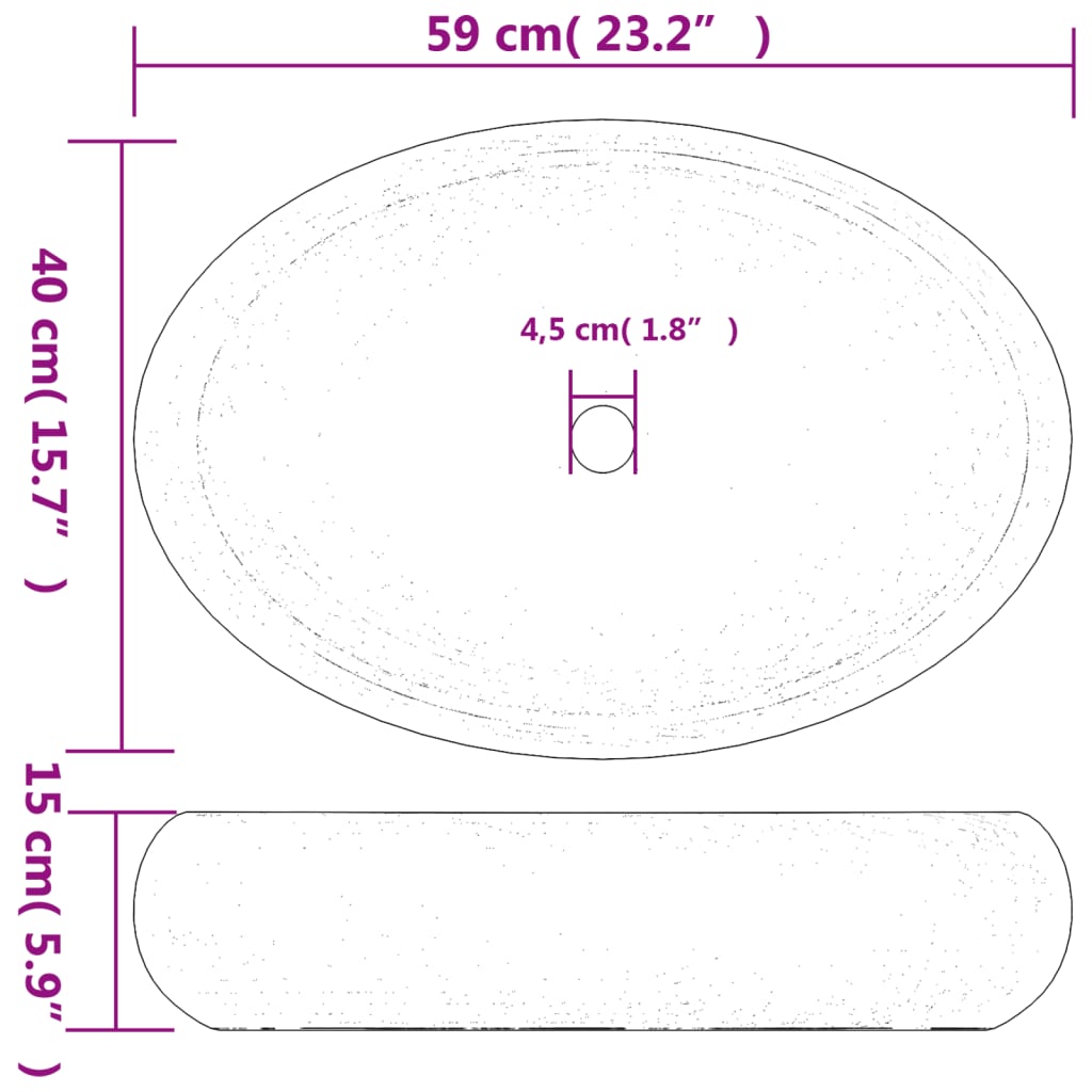 håndvask til bordplade 59x40x15 cm oval keramik sort