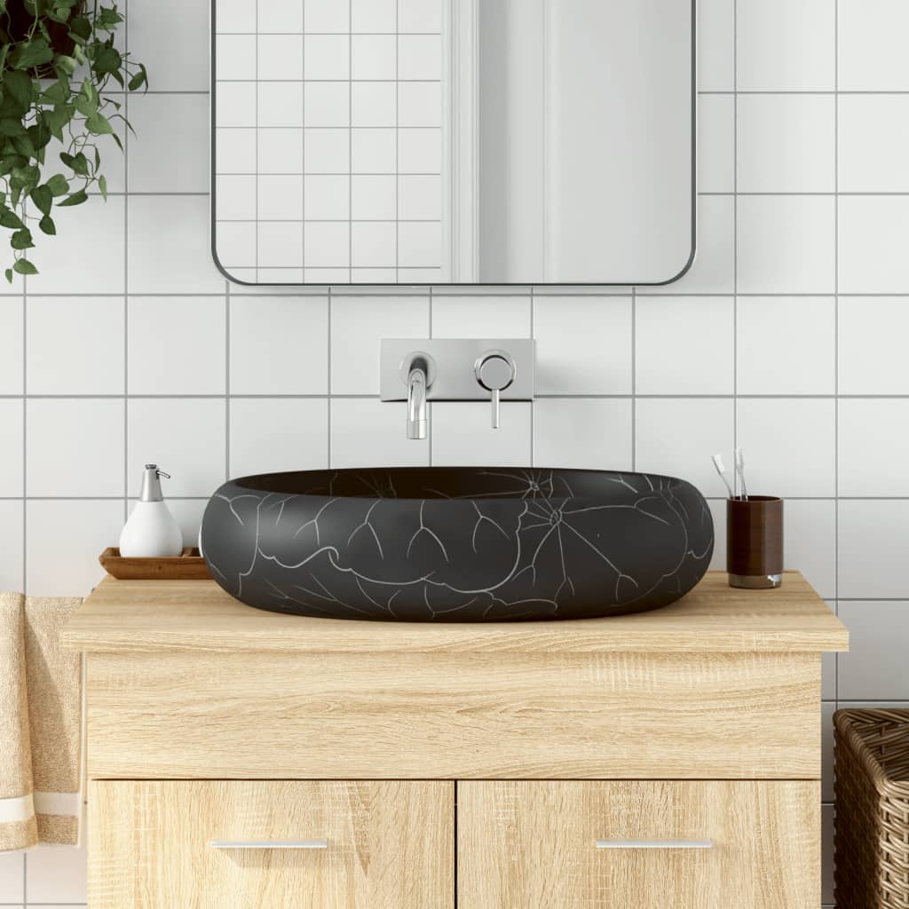 håndvask til bordplade 59x40x15 cm oval keramik sort
