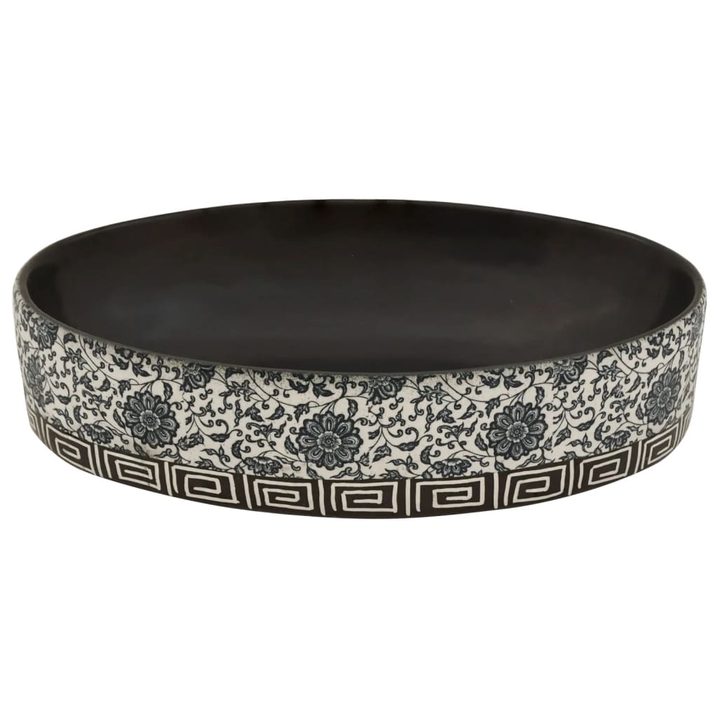 håndvask til bord 56,5x36,5x13,5 cm oval keramik sort og blå