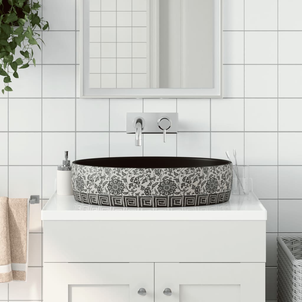 håndvask til bord 56,5x36,5x13,5 cm oval keramik sort og blå
