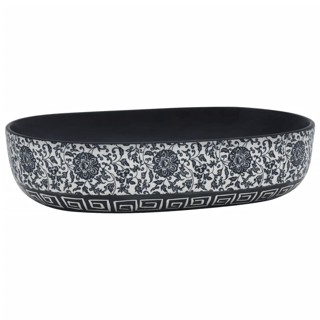 håndvask til bordplade 59x40x14 cm oval keramik sort og blå