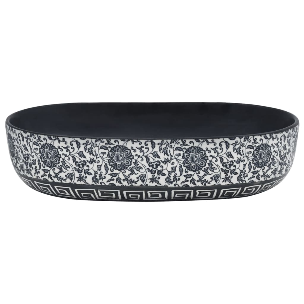 håndvask til bordplade 59x40x14 cm oval keramik sort og blå