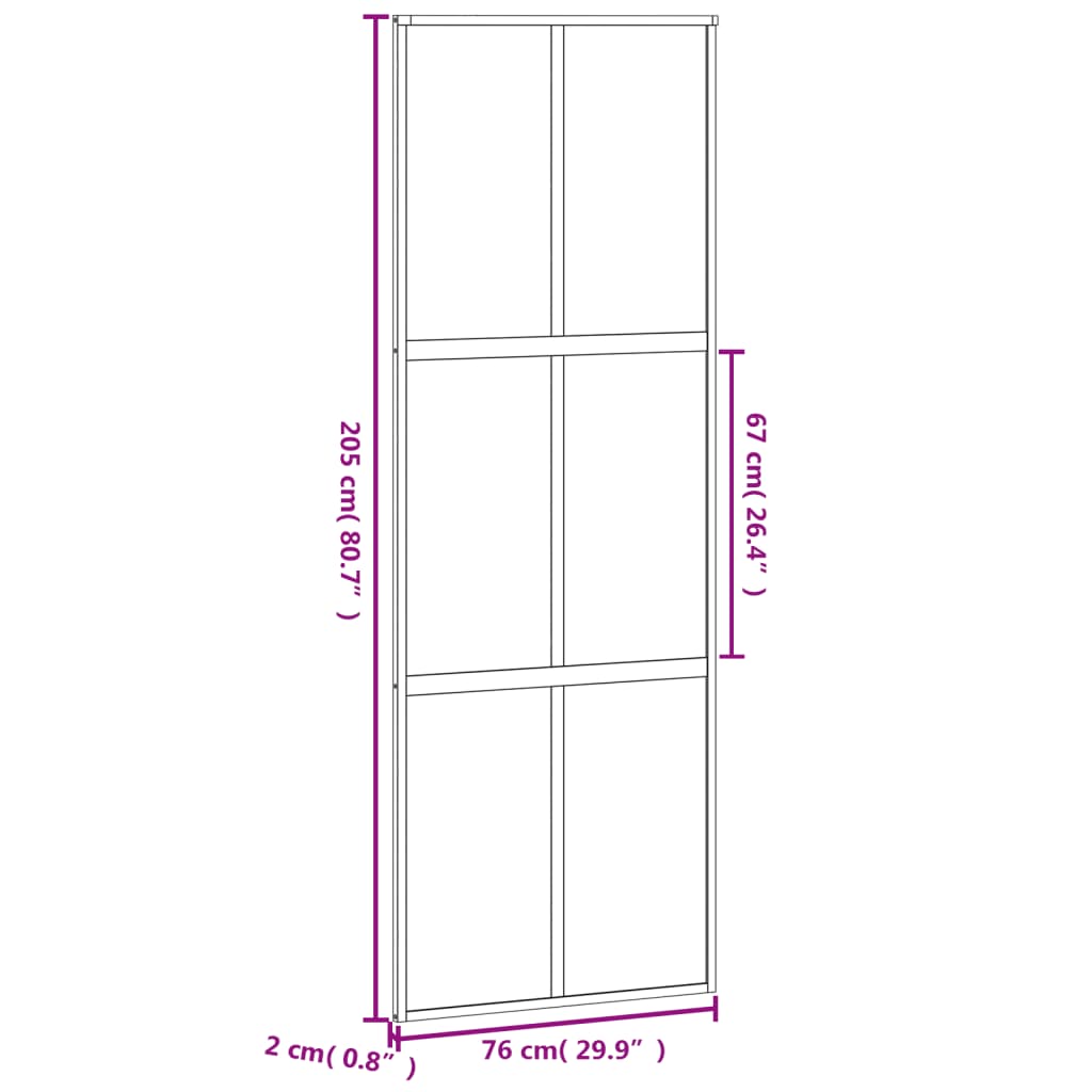 skydedør 76x205 cm hærdet glas og aluminium sort