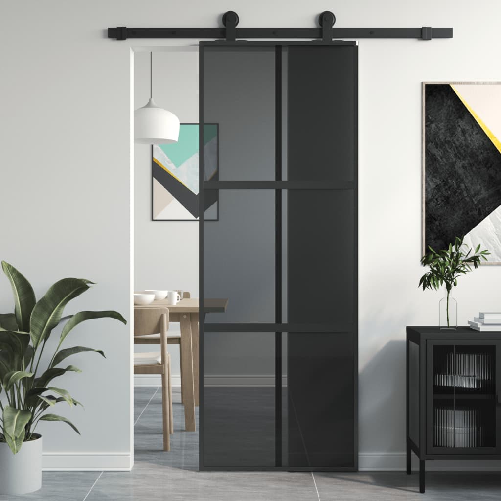 skydedør 76x205 cm hærdet glas og aluminium sort