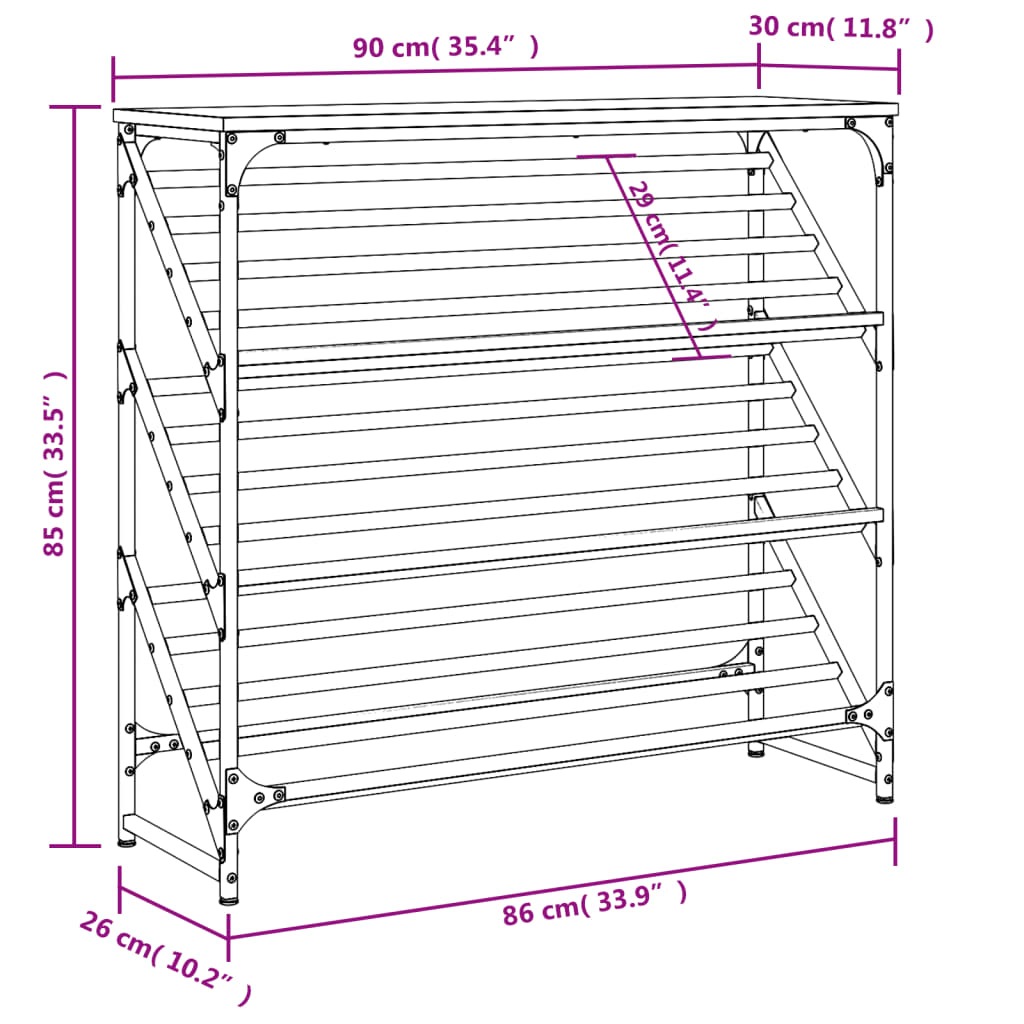 skostativ 90x30x85 cm konstrueret træ røget egetræsfarve