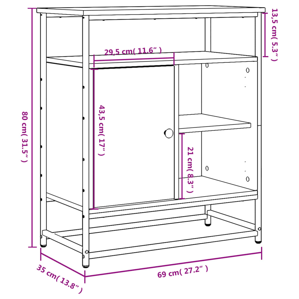 skænk Sonoma eg 69x35x80 cm konstrueret træ