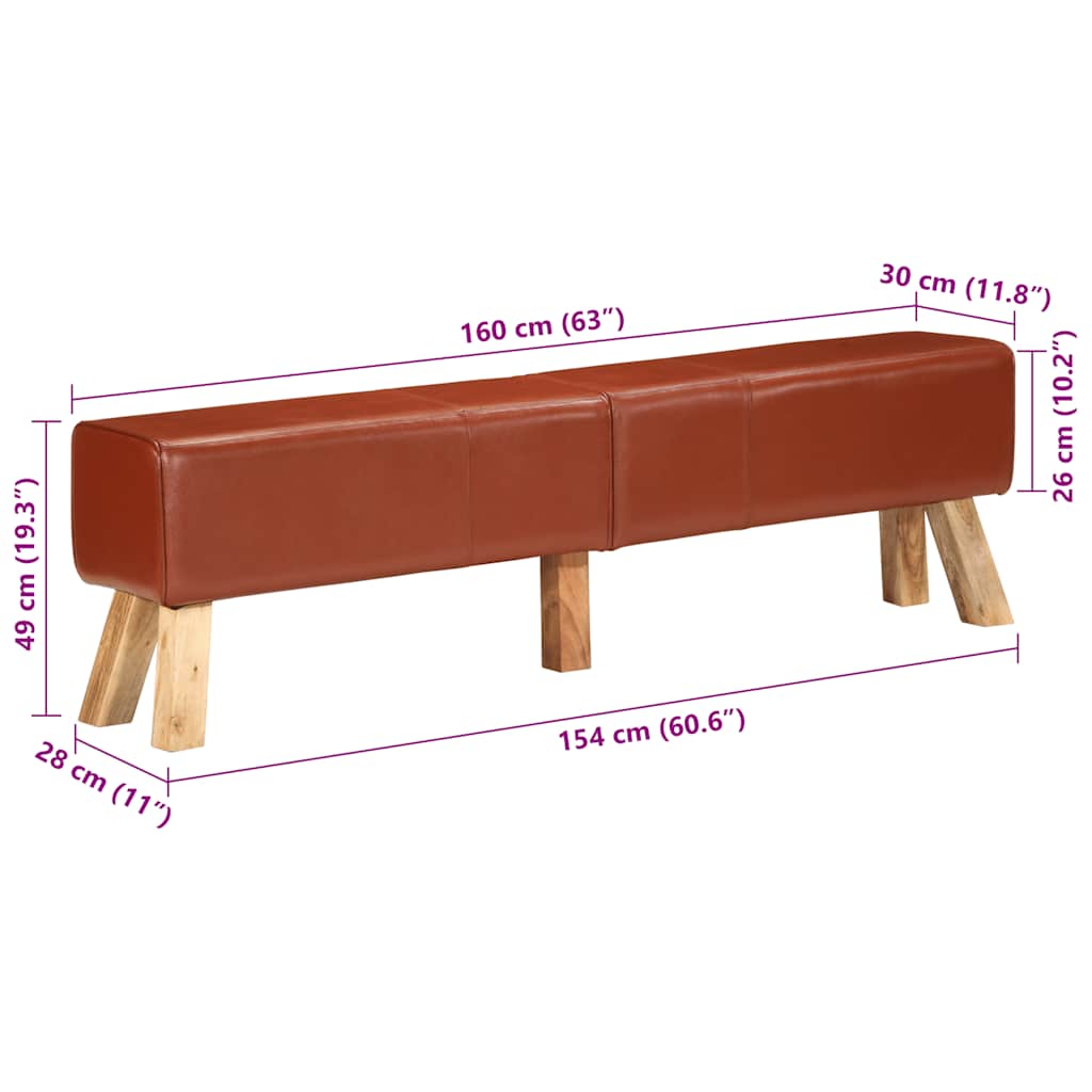 gymnastikbuk 160 cm ægte skind brun