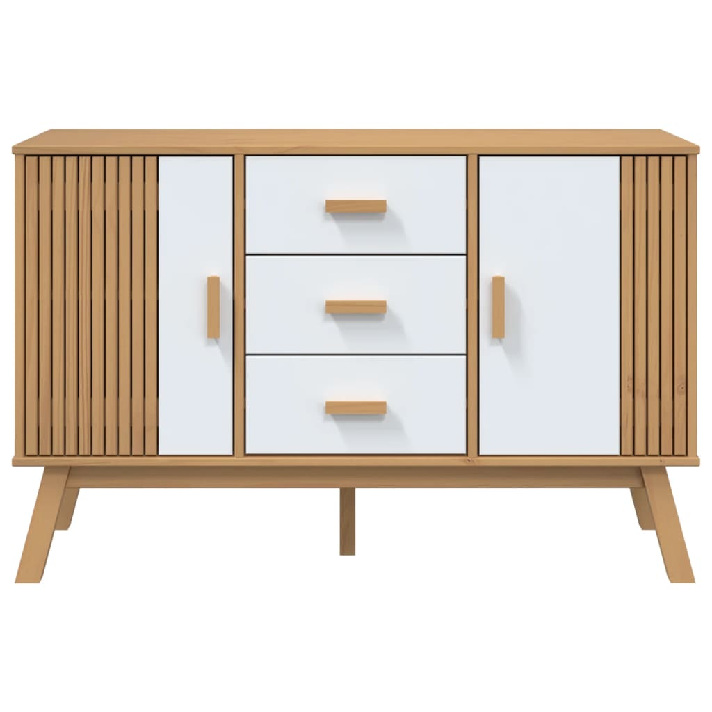 skænk OLDEN 114x43x73,5 cm massivt fyrretræ hvid og brun