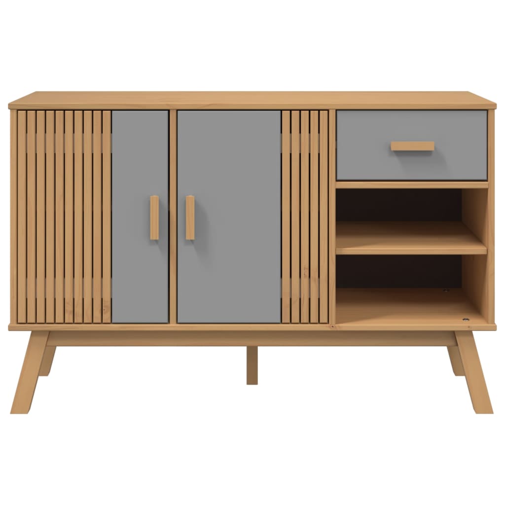 skænk OLDEN 114x43x73,5 cm massivt fyrretræ grå og brun