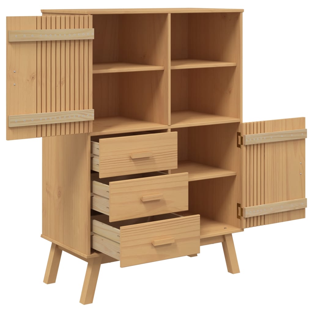 skab OLDEN 85x43x125 cm massivt fyrretræ brun