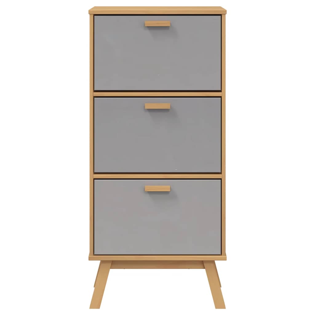 skoskab OLDEN 55x35x120 cm massivt fyrretræ grå og brun
