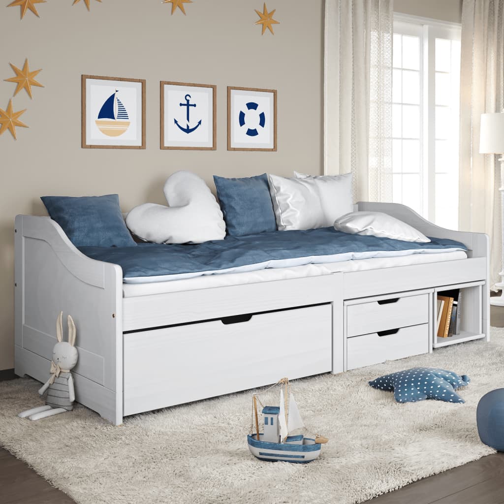 daybed med tre skuffer IRUN hvid 90x200 cm massivt fyrretræ