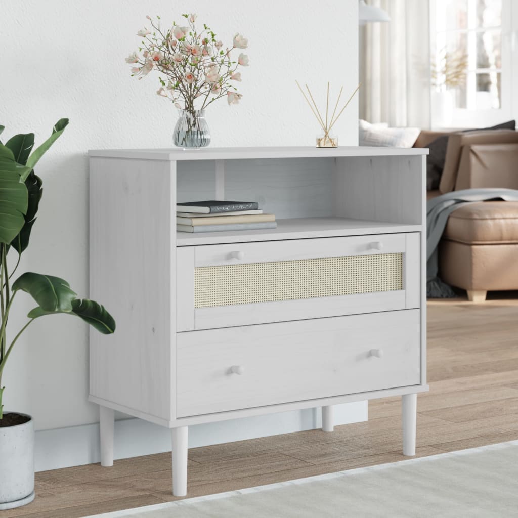 skænk SENJA 80x40x80 cm rattan-look massivt fyrretræ hvid