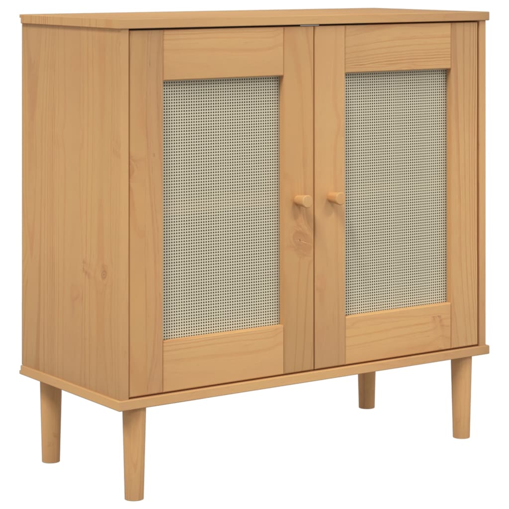 skænk SENJA 80x35x80 cm rattan-look massivt fyrretræ brun