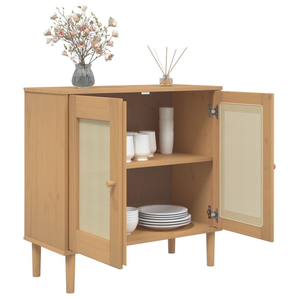 skænk SENJA 80x35x80 cm rattan-look massivt fyrretræ brun