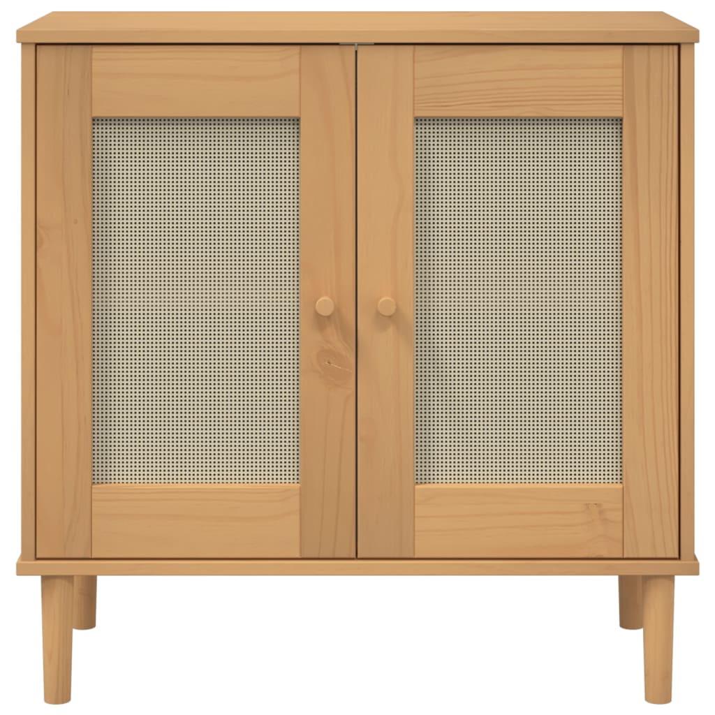 skænk SENJA 80x35x80 cm rattan-look massivt fyrretræ brun