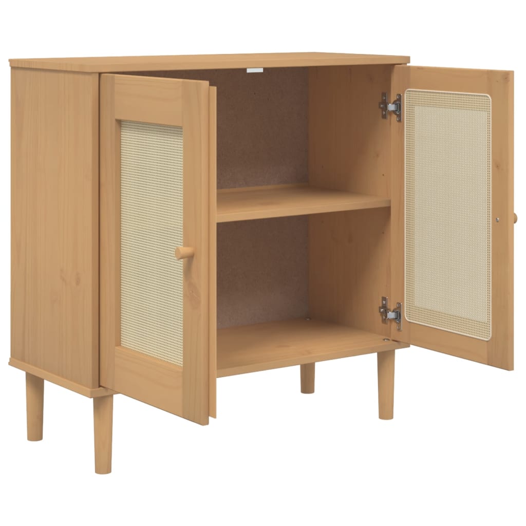 skænk SENJA 80x35x80 cm rattan-look massivt fyrretræ brun