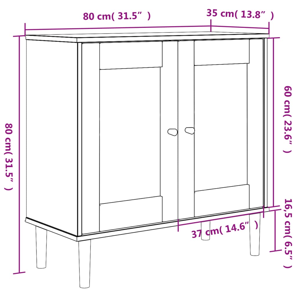 skænk SENJA 80x35x80 cm rattan-look massivt fyrretræ brun