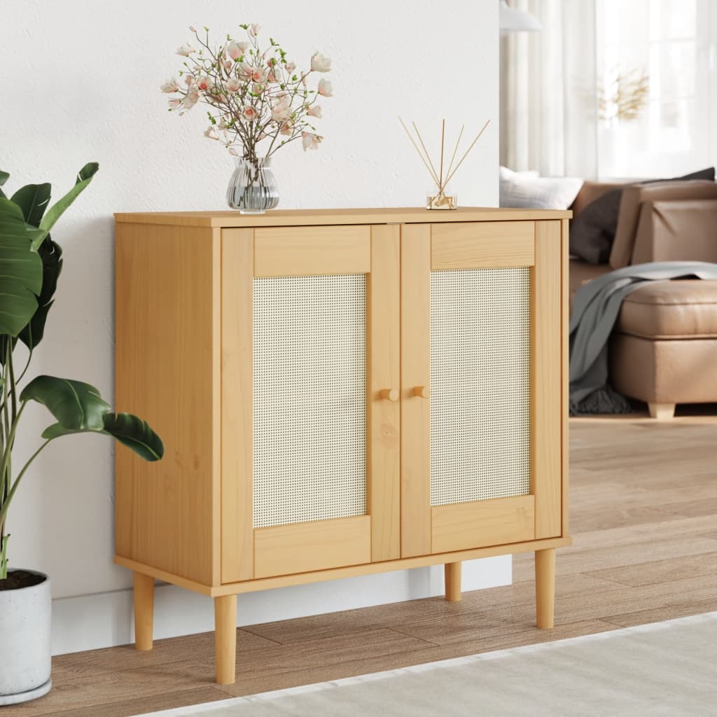 skænk SENJA 80x35x80 cm rattan-look massivt fyrretræ brun