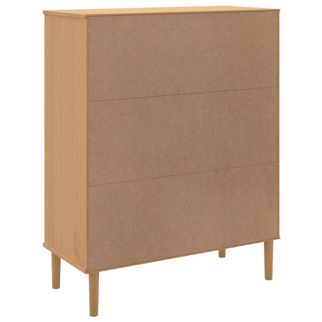 skænk SENJA 90x40x112 cm rattan-look massivt fyrretræ brun