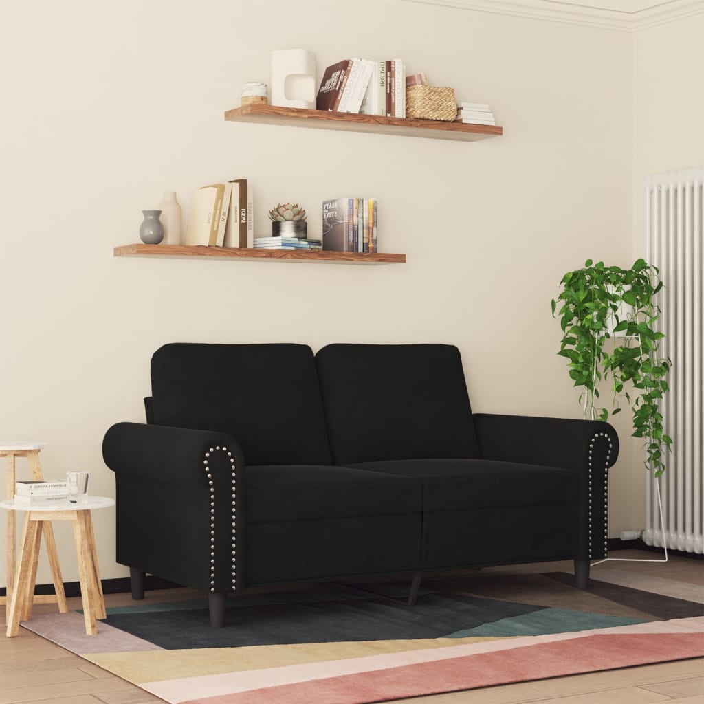 2-personers sofa 120 cm fløjl sort