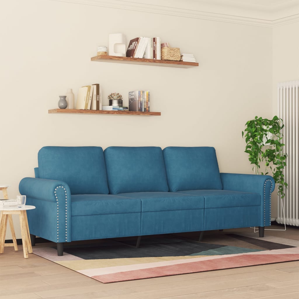 3-personers sofa 180 cm velour blå