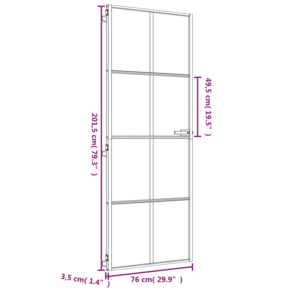 indvendig dør 76x201,5 cm hærdet glas og aluminium guldfarvet