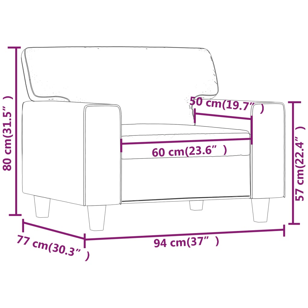 lænestol 60 cm kunstlæder grå